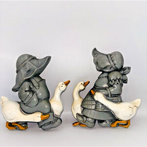 Vtg HOMCO Burwood Geese Wall Decor Boy and Girl 1980's Retro Cottagecore 8.5"